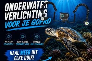 GoPro met videolampen voor kleurrijke en contrastrijke onderwaterbeelden.