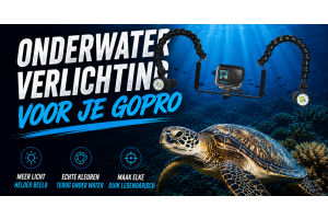 GoPro met videolampen voor kleurrijke en contrastrijke onderwaterbeelden.