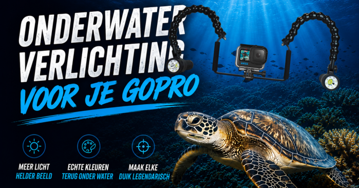 GoPro met videolampen voor kleurrijke en contrastrijke onderwaterbeelden.