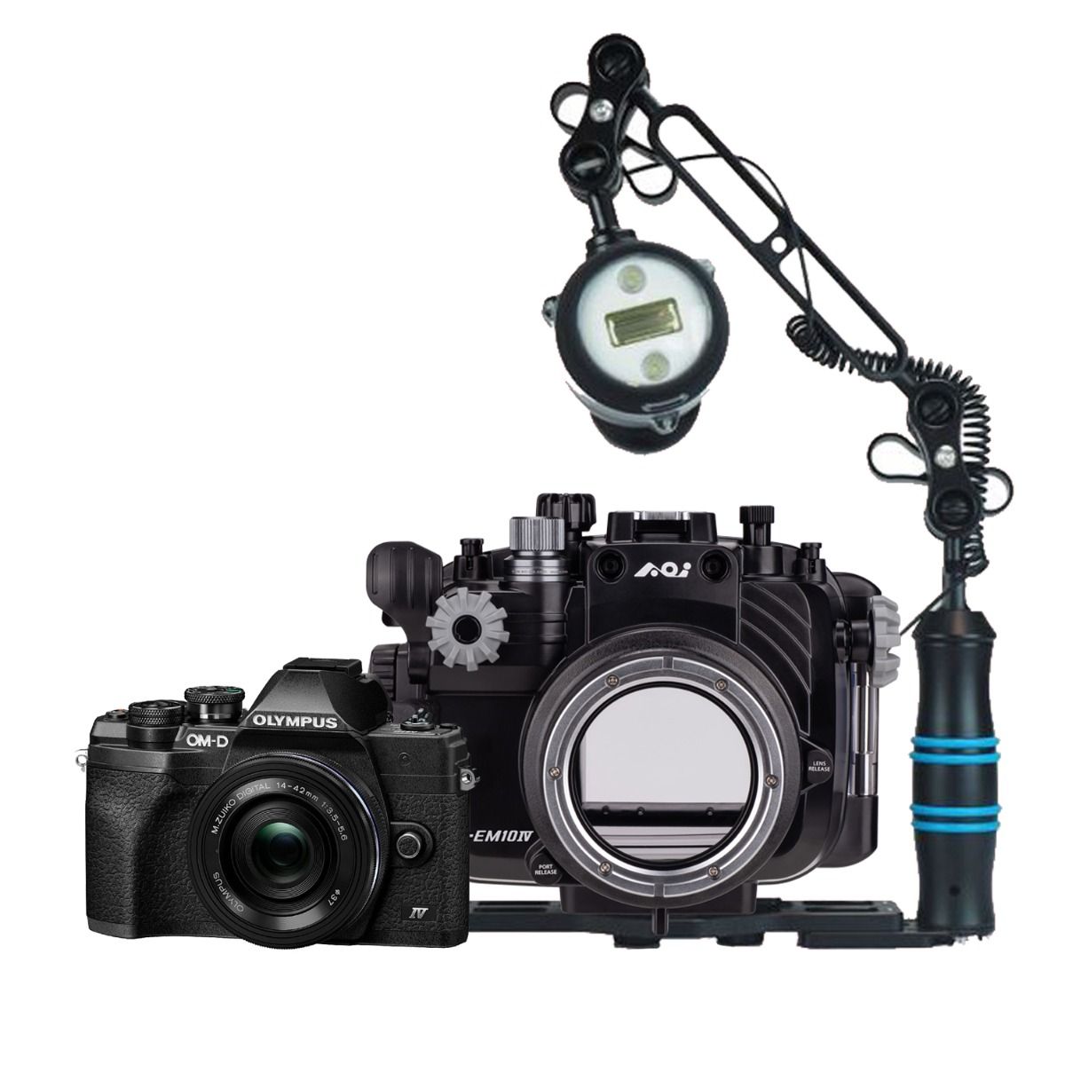 Olympus E-M10 IV met AOI onderwaterhuis Pro Flash Q1i Kit