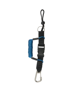 Mini spiraalkoord met staalkabel en RVS clip - Blauw