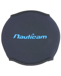 Zwarte Nauticam Neopreen Hoes voor Fisheye Conversion Port (FCP-1) op een witte achtergrond. Artikelnummer # 85227.