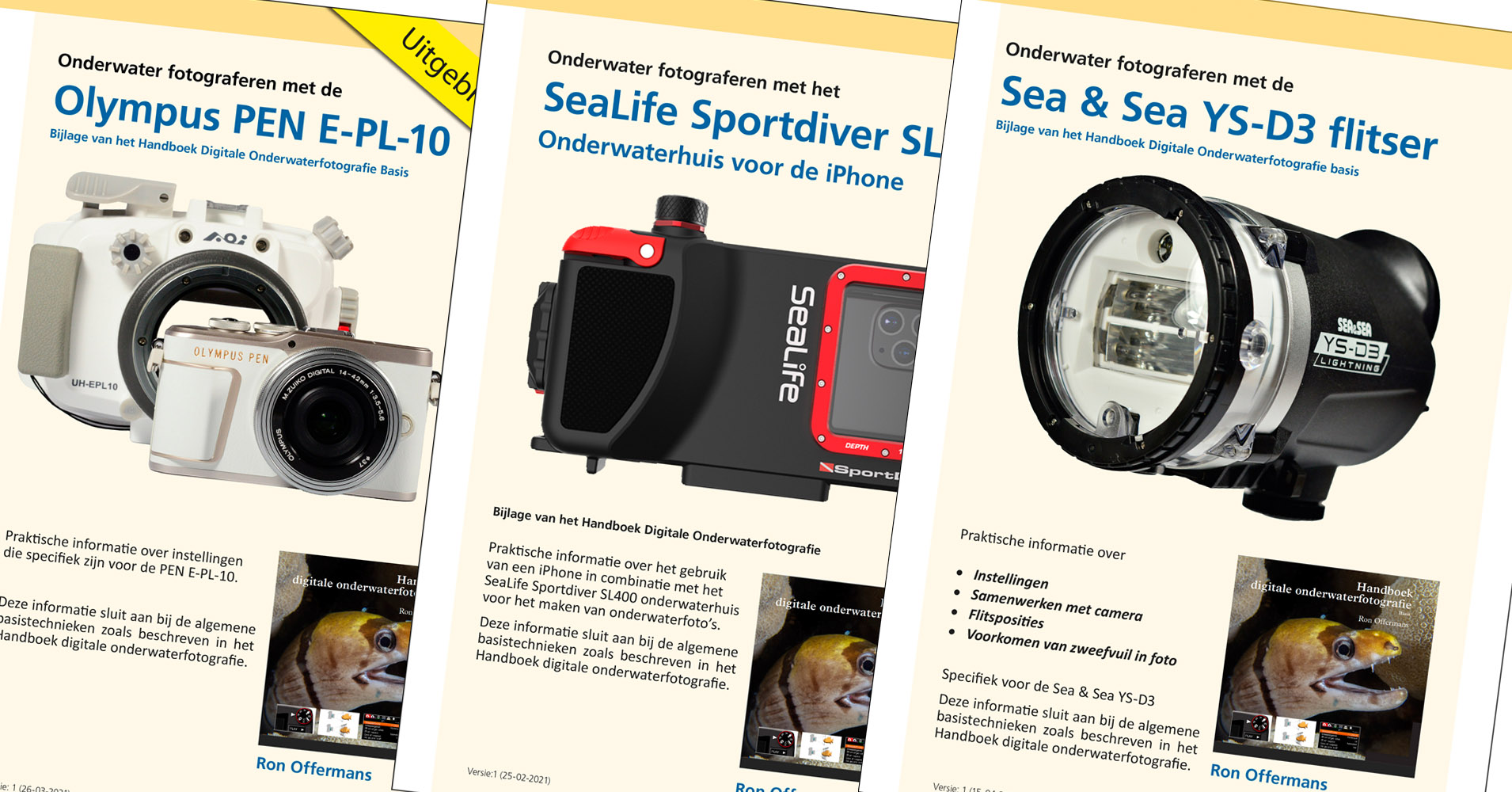 Nieuwe uitlegboekjes voor Olympus PEN E-PL10, Sealife Sportdiver SL400 en Sea & Sea YS-D3 flitser