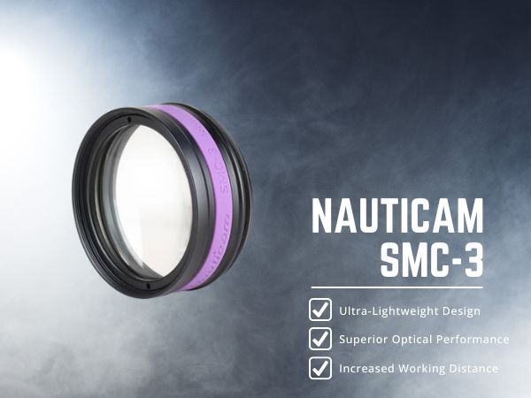 Nauticam SMC-3 super macro voorzetlens op full-frame camera met 100mm macrolens voor onderwaterfotografie