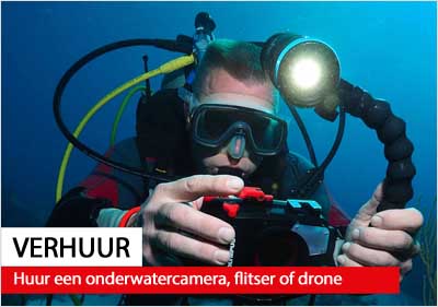 Huur een onderwatercamera, flitser of drone