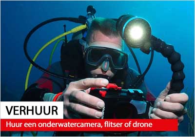 Huur een onderwatercamera, flitser of drone Huur een onderwatercamera, flitser of drone